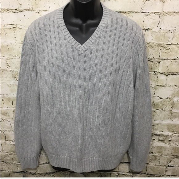 Lands End Gray Cotton V Neck Sweater - Picture 1 of 4